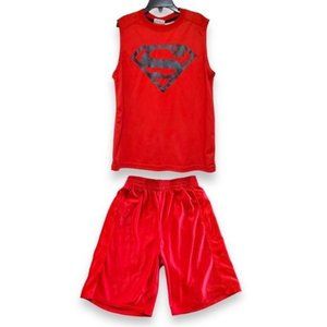 Superman Logo Red Shirt with Red Starter Shorts Set. Size 10/12